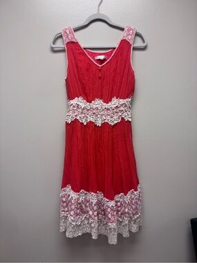Red Sleeveless Lace-Trim Dress